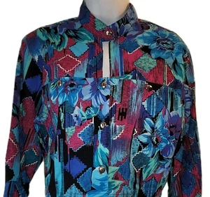 Vintage 90s Ozark Mountain Sz M Western Shirt Cowgirl Rodeo Aztec Bold Print USA - Picture 1 of 7