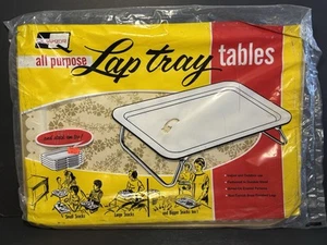 Vintage Lap Tray Metal NIP By Quaker Mid Century Cream Gold Floral - Picture 1 of 5