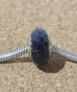 Perle de charme européenne Murano à facettes bleues scintillantes en argent sterling 925 estampillée - Photo 1/3