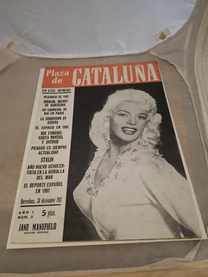 Plaza De Cataluna Magazine December 1961 Jayne Mansfield Cover VF Spanish - Image 1 of 4
