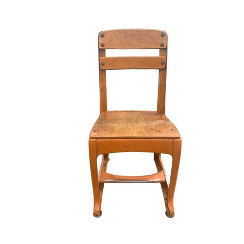 Vintage 1940s Small Childs School Chair Wood and Painted Orange Metal 13"h Seat Cover
