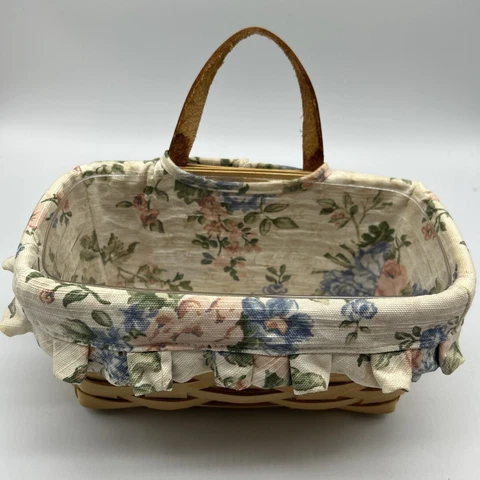 Longaberger 2002 Medium Key Basket Set With Liner Floral and Protector Cover