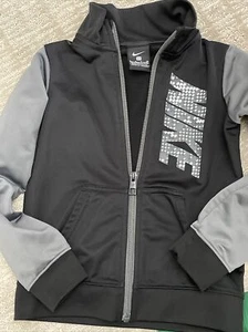 NIKE Black Zip Up Jacket Size 5 Small Boys Track Athletic Lightweight Jacket - Picture 1 of 9