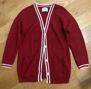 Zara Red Preppy Collegiate longline Acrylic cardigan Kids Size 13-14 - Picture 1 of 2