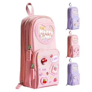 Large Pencil Case Backpack Shape 3 Layer 6 Pockets Stationery Holder Bag Girls - Picture 1 of 16