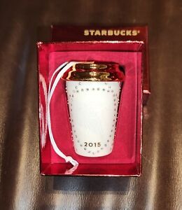 NEW Starbucks Swarovski Ornament 2015 White Cup with Crystals