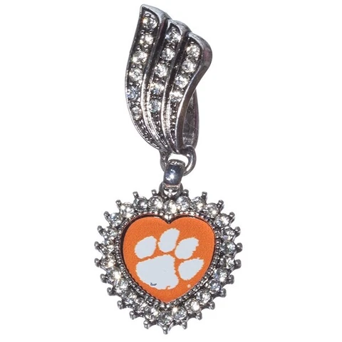 CLEMSON TIGERS PENDANT Scarf Chain Rhinestone Silver Necklace Jewelry Charm Cover