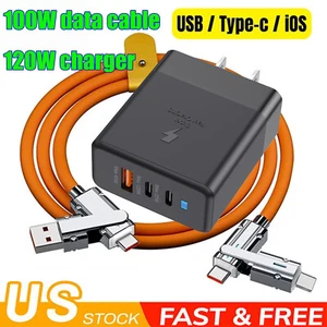 4-In-1 100W Super Fast Charging Cable+120W Fast charger For iPhone Samsung  - Photo 1 sur 19