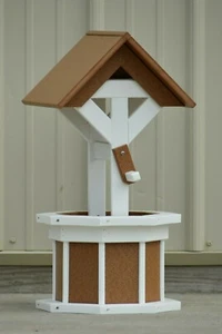 24 inch Poly Wishing Well; Flower Decorative Planter Wells, Carmel and White - Picture 1 of 2