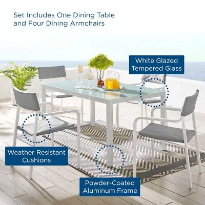 Juego de comedor de aluminio para patio exterior Modway Raleigh de 5 piezas en blanco gris Foto 1 de 4