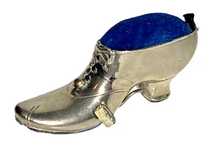 Vintage Schuh Nähen Figur Silberfarben Maßband Schuh mit Nadelkissen - Bild 1 von 7