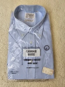 Camisa Oxford vintage de manga corta con botones Carriage House - 16,5, azul #5932 - Imagen 1 de 7