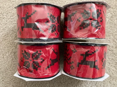 HOLIDAY Red & Black Reindeer  Scandi/Nordic Wired Ribbon - 12 Yds - Bows/Garland - Image 1 of 3