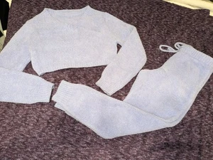 Women’s 2 Piece Shein Lilac Purple Soft Lounge Wear Pants  Cropped Top Set Sz L - Picture 1 of 8