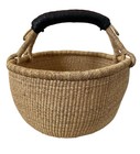 Large Vintage African Ghana Bolga Basket Woven Market Basket Leather Handle Home