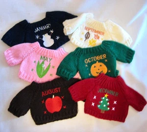 STRICKPUPPE/TEDDYBÄR PULLOVER 6er-Set doppelseitig 12 Monate Urlaub 5 Zoll breit - Bild 1 von 5