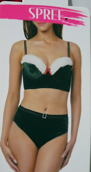 Sutiã e calcinha Spree Intimates feminino 2X plus veludo preto Papai Noel com aro - Imagem 1 de 4