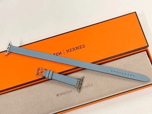 Hermes Apple Watch Band Leather Strap Blue Lin Double Tour 38mm 40mm 41mm 42mm - Zdjęcie 1 z 9