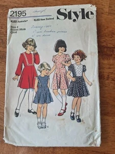 Vintage 2195 Sewing Pattern Girls Size 4 Dress Long Short Sleeve Sleeveless - Picture 1 of 4