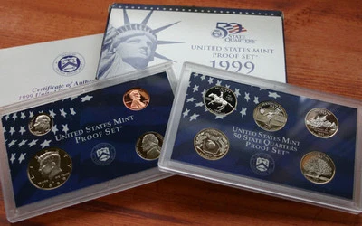 1999 US Mint ANNUAL 9 Coin Proof Set Complete with Original Box and COA - Image 1 of 4