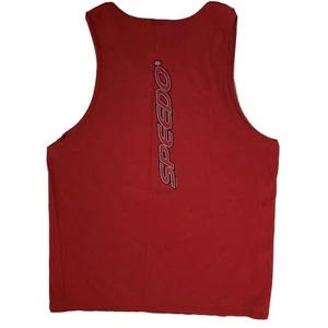 Vtg 1980 90's Speedo LOGO RED Tank Top SPELLOUT WorkOut Beach Muscle Shirt XL - Picture 1 of 4