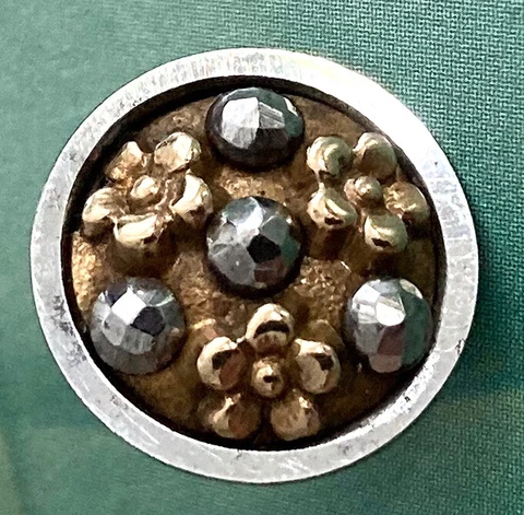 Antique Brass & Steel Cup Button Brass Floral Design Center  Steel Facets  1/2" Cover