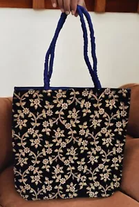 Luxury Handcrafted Embroidered Tote Bag – Elegant Black & Gold Shoulder Handbag - Picture 1 of 5