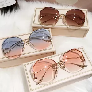 Luxury Rimless Sunglasses Women Fashion Oversized Outdoor Gradient Shades UV400 - Picture 1 of 20