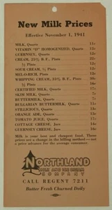 NORTHLAND MILK AND ICE CREAM CO MINNEAPOLIS MN PRICE LISTS 1939 1941 - Picture 1 of 2