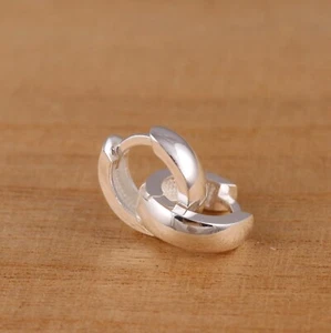 Solid 925 Sterling Silver 13mm x 4mm Plain Huggie Hoop Earrings Gift Boxed - Picture 1 of 8