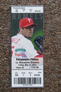PHILLIES VS BREWERS 5/31/2013 FULL TICKET ~ JONATHAN LUCROY (2 HRs/5 HITS/4 RBI) - Picture 1 of 1