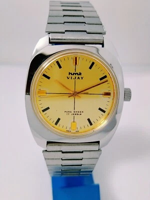 Original HMT Vijay Non-Lume, Yellow Dial Men's Mech Watch 17J Vintage*FedEx - Image 1 of 4