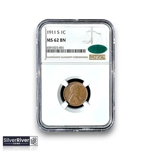 1911-S Lincoln Wheat Cent (*Certified MS62 BN by NGC*) -Semi-Key Date, CAC Green - Picture 1 of 4