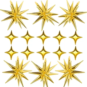 Gold Star Foil Balloons Kit with 6 Pack 12 Point Star Balloons Starburst Cone Ba - Picture 1 of 12