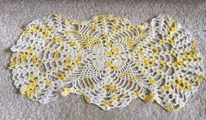 15" Hand Crocheted Oblong Doily Variegated Yellows & White FREE SHIPPING - Picture 1 of 7