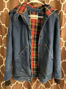 Vintage Damen Denim Jeansjacke mit kariertem Interieur Gr. L 11/12 auf Knopfleiste - Bild 1 von 14