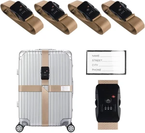 Cross Luggage Straps Set TSA Approved with Lock Adjustable Travel Suitcase Belts - Picture 1 of 6