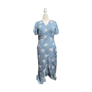 Simplee blau Blumenmuster Halstuchkleid kurzärmelig Größe XL - Bild 1 von 10