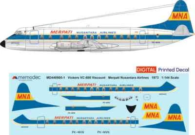 MEMODEC Vickers Viscount VC-800 Merpati Nusantara Airlines (1973) (1/144, 1/100, 1/200)
