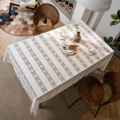 Rectangle Crochet Tassel Tablecloth Dining Kitchen Table Cloth Fringe Desk Cover - Image 1 of 4