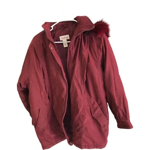 Westbound Parka Jacket Womens Medium Red Faux Fur Hooded Full Zip Long Sleeve - Picture 1 of 7