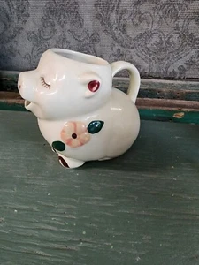 Vintage Shawnee Smiley Pig Milk Pitcher Creamer Pink Peach Flower - Picture 1 of 12