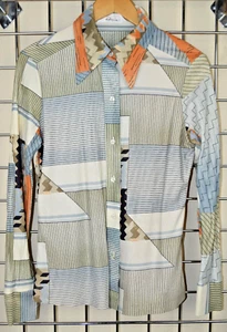 Vintage Shirt Lady Arrow Mod GoGo Size S/M 60s Striped Collared Thin Silky Top - Picture 1 of 9
