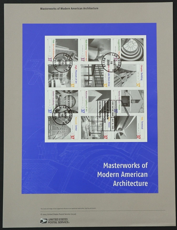 U.S. Used #3910 37c American Architecture Sheet of 12 Souvenir Page. Choice! - Image 1 of 1