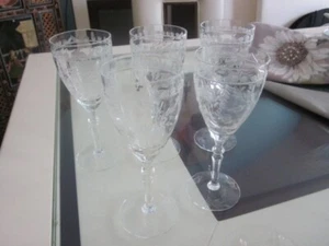 SET OF 5- Libbey Rock Sharpe 2011-5 Cut 7 3/4" WATER GLASSES GOBLETS - Picture 1 of 5