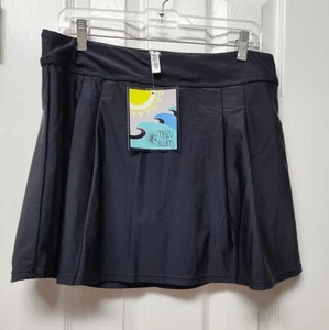 Pleated High Waist Swim Skirt NWT in Solid Black Size 14 - Picture 1 of 4