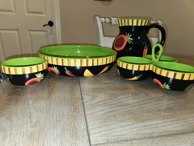 Crate & Barrel PIMENTA-CALIENTE 蔬菜 辣椒条纹 6 部分菜盘 — 第 1/4 张图片