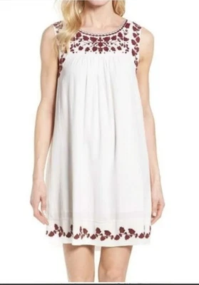 $119 Lucky Brand M Hannah Shift платье вышитый богемное белый без рукавов крестьянин - Изображение 1 из 4