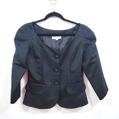 Vintage Victor Costa Black Satin Peplum Jacket Formal Long Sleeve Women's Size S - Image 1 of 4