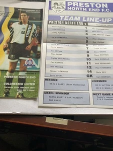 PRESTON NORTH END v COLCHESTER UNITED LGE DIV 3 1995 + RARE TEAM SHEET - Picture 1 of 1
